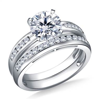 Channel Set Round Diamond Ring with Matching Band in 14K White Gold (3/8 cttw.)