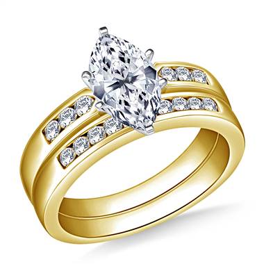 Channel Set Round Diamond Ring with Matching Band in 18K Yellow Gold (1/3 cttw.)