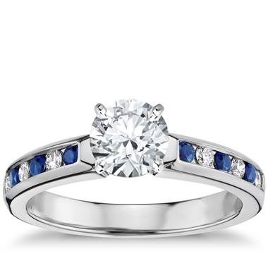 Channel Set Sapphire and Diamond Engagement Ring in 18k White Gold (1/6 ct. tw.)