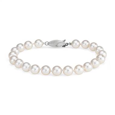"Classic Akoya Cultured Pearl Bracelet in 18k White Gold (6.5-7.0mm)"