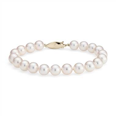 "Classic Akoya Cultured Pearl Bracelet in 18k Yellow Gold (7.5-8.0mm)"