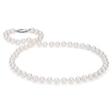 "Classic Akoya Cultured Pearl Strand Necklace in 18k White Gold (6.5-7.0mm)"