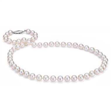 "Classic Akoya Cultured Pearl Strand Necklace in 18k White Gold (7.0-7.5mm)"