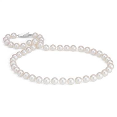 "Classic Akoya Cultured Pearl Strand Necklace in 18k White Gold (8.0-8.5mm)"