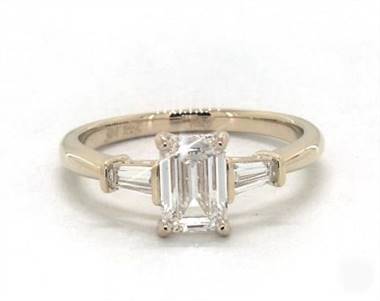 Classic Baguette Side-Stone Engagement Ring in 14K Yellow Gold 4mm Width Band (Setting Price)