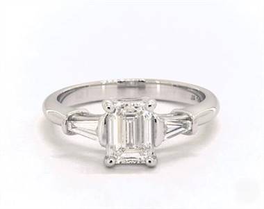 Classic Baguette Side-Stone Engagement Ring in 18K White Gold 4mm 