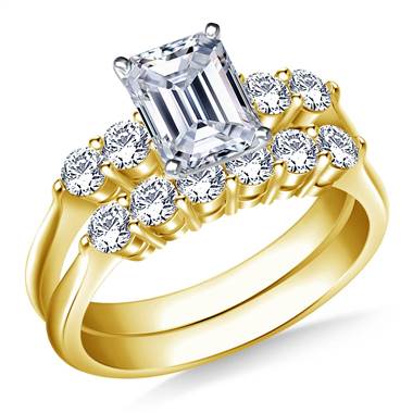 Classic Five Stone Diamond Ring with Matching Band in 18K Yellow Gold (1.00 cttw.)