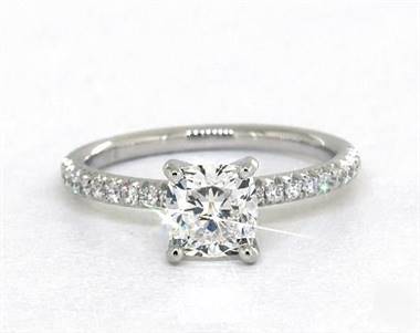 Classic French Cut Petite Pave Engagement Ring in 14K White Gold 4mm Width Band (Setting Price)