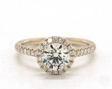 Classic Halo Pave .23ctw Engagement Ring in 18K Yellow Gold 1.80mm Width Band (Setting Price)