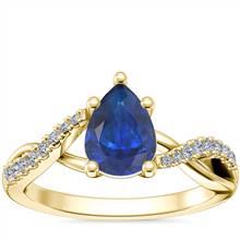 Classic Petite Twist Diamond Engagement Ring with Pear-Shaped Sapphire in 18k Yellow Gold (7x5mm) | Blue Nile