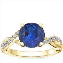 Classic Petite Twist Diamond Engagement Ring with Round Sapphire in 18k Yellow Gold (8mm) | Blue Nile