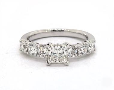 Classic Prong-Set Side-Stone .90ctw Engagement Ring in 14K White Gold 2.50mm Width Band (Setting Price)