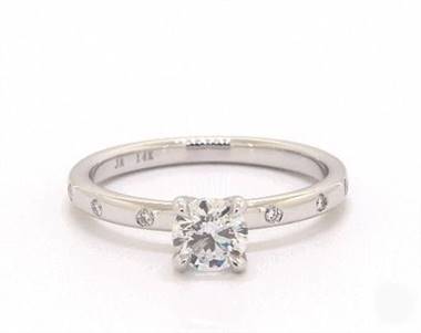 Classic Rounded Shank & Diamond Accented Engagement Ring in 14K White Gold 2.00mm Width Band (Setting Price)