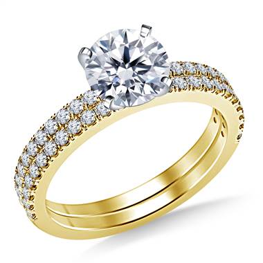 Classic Split Prong Set Round Diamond Ring with Matching Band in 14K Yellow Gold(1/2 cttw)