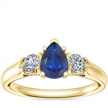 Classic Three Stone Engagement Ring with Pear-Shaped Sapphire in 14k Yellow Gold (7x5mm) | Blue Nile