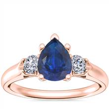 Classic Three Stone Engagement Ring with Pear-Shaped Sapphire in 18k Rose Gold (8x6mm) | Blue Nile