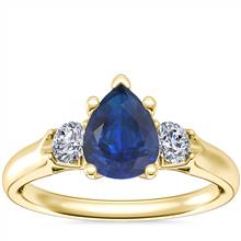 Classic Three Stone Engagement Ring with Pear-Shaped Sapphire in 18k Yellow Gold (8x6mm) | Blue Nile