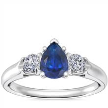 Classic Three Stone Engagement Ring with Pear-Shaped Sapphire in Platinum (7x5mm) | Blue Nile