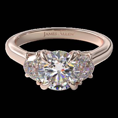 Classic Three-Stone Half-Moon Trellis Engagement Ring in 14K Rose Gold 2.10mm Width Band (Setting Price)