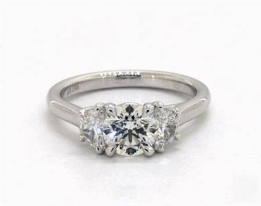 Classic Three-Stone Half-Moon Trellis Engagement Ring in 14K White Gold 2.10mm Width Band (Setting Price)