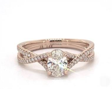 Claw Prong Crossover Pave Engagement Ring in 14K Rose Gold 4mm Width Band (Setting Price)
