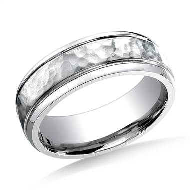 Cobaltchrome 7mm Comfort-Fit Hammered-Finished Design Ring