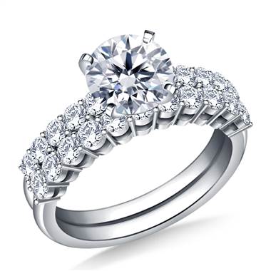 Common Prong Set Diamond Encrusted Ring with Matching Band in 18K White Gold (1 1/5 cttw.)