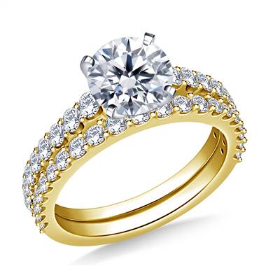 Common Prong Set Graduated Diamond Ring with Matching Band in 14K Yellow Gold (1.00 cttw.)