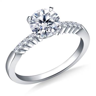 Common Prong Set Round Diamond Engagement Ring in 18K White Gold (1/10 cttw)
