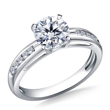 Contemporary Channel Set Round Diamond Engagement Ring in 18K White Gold (1/7 cttw.)