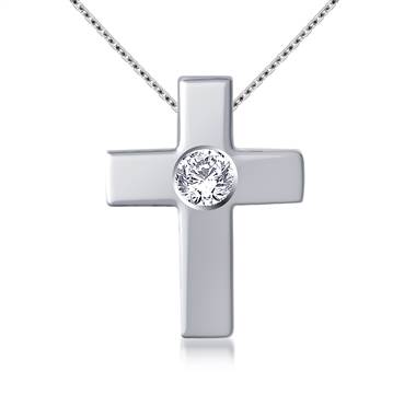Contemporary Diamond Accented Cross Pendant in 14K White Gold (1/10 cttw.)