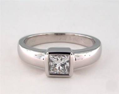 Contemporary Solitaire Bezel-Princess Engagement Ring in 14K White Gold 4mm Width Band (Setting Price)