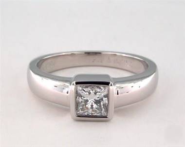 Contemporary Solitaire Bezel-Princess Engagement Ring in Platinum 4mm Width Band (Setting Price)