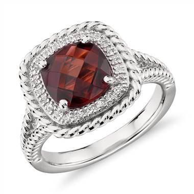 Corda Cushion-Cut Garnet Halo Ring in Sterling Silver (8mm)