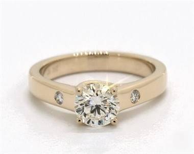Cross-Prong Diamond Accent Solitaire Engagement Ring in 14K Yellow Gold 3.30mm Width Band (Setting Price)