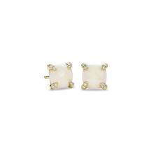 Cushion Cut Opal and Diamond Accent Earrings in 14k Yellow Gold (7mm) | Blue Nile