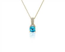 Cushion Cut Swiss Blue Topaz and Diamond Bail Pendant In 14k Yellow Gold | Blue Nile