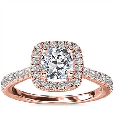 Cushion Diamond Bridge Halo Diamond Engagement Ring in 14k Rose Gold (1/3 ct. tw.)