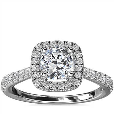 Cushion Diamond Bridge Halo Diamond Engagement Ring in 14k White Gold (1/3 ct. tw.)