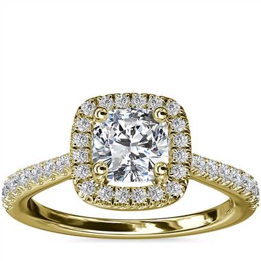 Cushion Diamond Bridge Halo Diamond Engagement Ring in 14k Yellow Gold (1/3 ct. tw.)