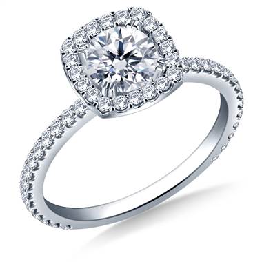 Cushion Halo Engagement Ring for Round Diamond in 14K White Gold