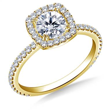 Cushion Halo Engagement Ring for Round Diamond in 14K Yellow Gold