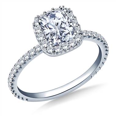 Cushion Halo Engagement Ring in 14K White Gold