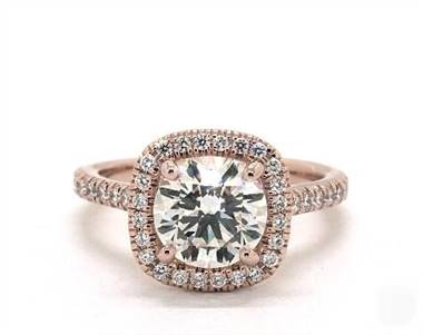 Cushion Halo Pave Engagement Ring in 14K Rose Gold 1.80mm Width Band (Setting Price)