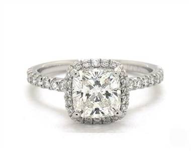 Cushion Halo Pave Engagement Ring in 14K White Gold 1.80mm Width Band (Setting Price)