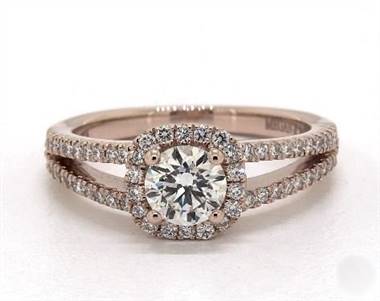 Cushion Halo Split Shank Pave Engagement Ring in 14K Rose Gold 4.20mm Width Band (Setting Price)