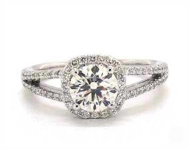 Cushion Halo Split Shank Pave Engagement Ring in 18K White Gold 4.20mm Width Band (Setting Price)
