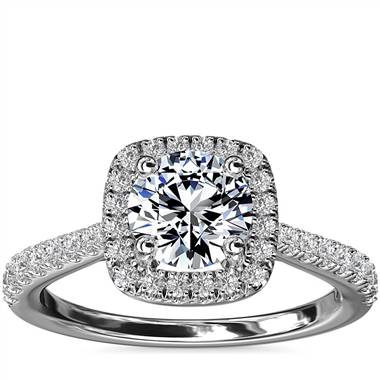 Cushion-Shaped Diamond Bridge Halo Diamond Engagement Ring in 14k White Gold (1/3 ct. tw.)