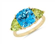 Cushion Swiss Blue Topaz and Peridot Trillion Ring In 14k Yellow Gold | Blue Nile