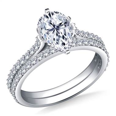 Dainty Prong Set Round Diamond Ring and Matching Band in 18K White Gold (1/2 cttw.)